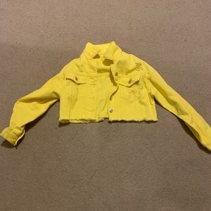 yellow distressed jean jacket